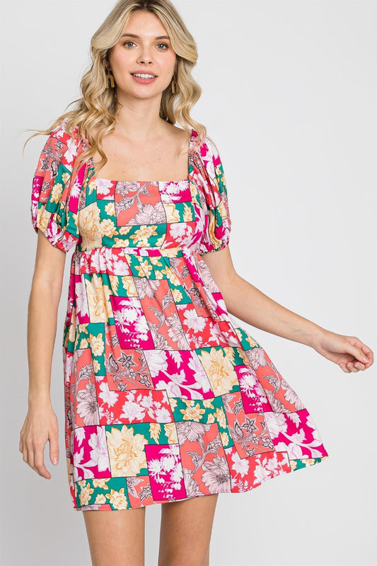 Women’s Floral Ruff Sleeve Mini Dress